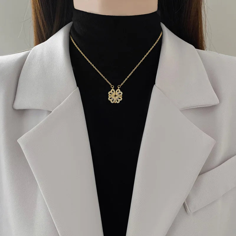 Magnetic Four-Leaf Clover Heart Necklace