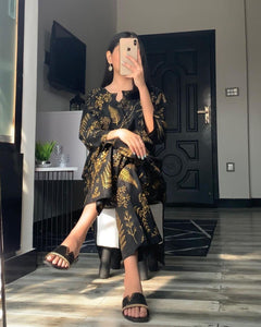 Stylish Women's Stitched Printed Shirt and Trouser Set, 2 Pcs, Arabic Linen